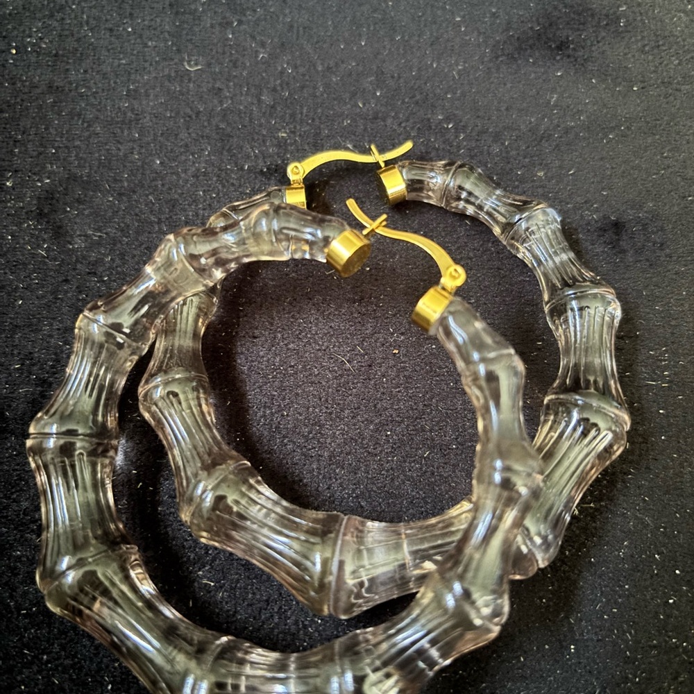 Grey Bamboo Hoop Earrings